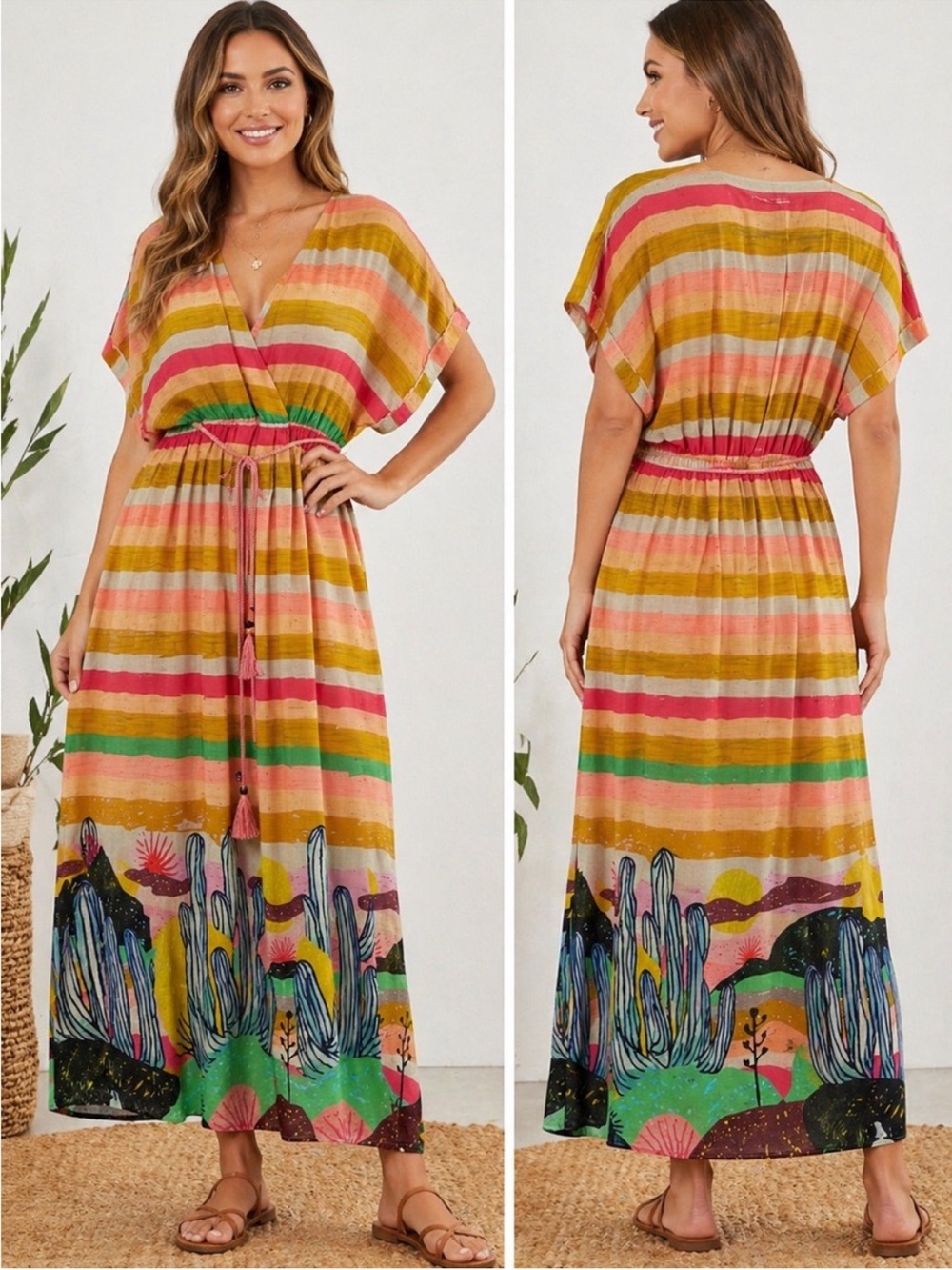 SCOTCH & SODA x Abel Macias Boho Desert Cactus Maxi Dress NWOT Size X-Small
